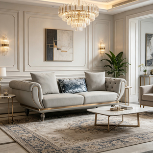 Divano di Lusso per Soggiorno, Moderno, Imbottito in <span class=keywords><strong>Beige</strong></span>, Trapuntato, <span class=keywords><strong>Grigio</strong></span> Chiaro, <span class=keywords><strong>Arredamento</strong></span> per la Casa, Mobili Personalizzati - Product Image 5
