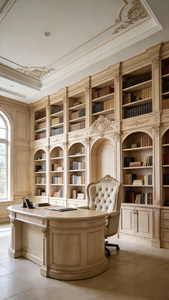 Full Wall French <strong>Cream</strong> Style Bookshelf <strong>bookcase</strong> carved Solid Wood Open Storage Cabinet for Study Room custom <strong>bookcase</strong> - Product Image 2