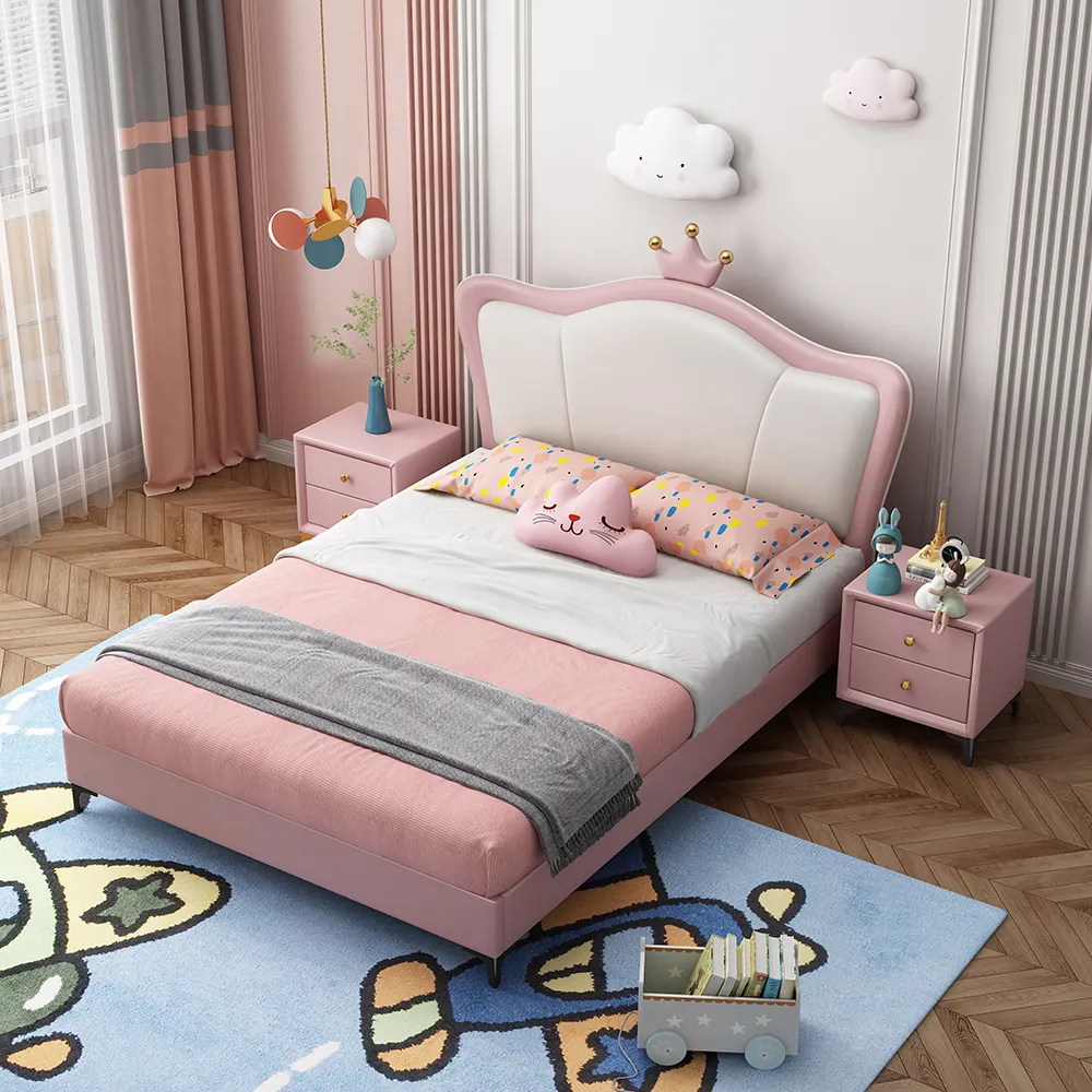 Children's Bed Girl Princess Bed Sheet Solid Wood Storage Bed Kids Room Furniture Set