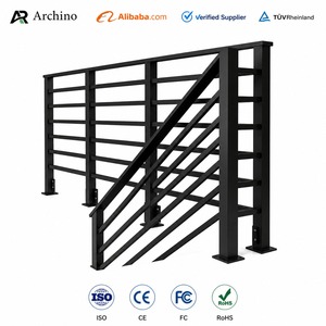 Balustrade intérieure en aluminium noir minimaliste de luxe à barres horizontales pour terrasse et <span class=keywords><strong>escalier</strong></span> de maison moderne - Product Image 1
