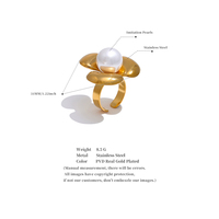 JINYOU 4186 moins cher qualité non coulé technologie fleur simulé perle ouvert réglable anneau mode 18K or PVD plaqué bijoux
