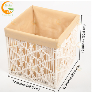 Cesta cuadrada grande de macramé blanco personalizable Material de jacinto de agua para compras de comestibles Accesorio de almacenamiento de ropa Baño - Product Image 2