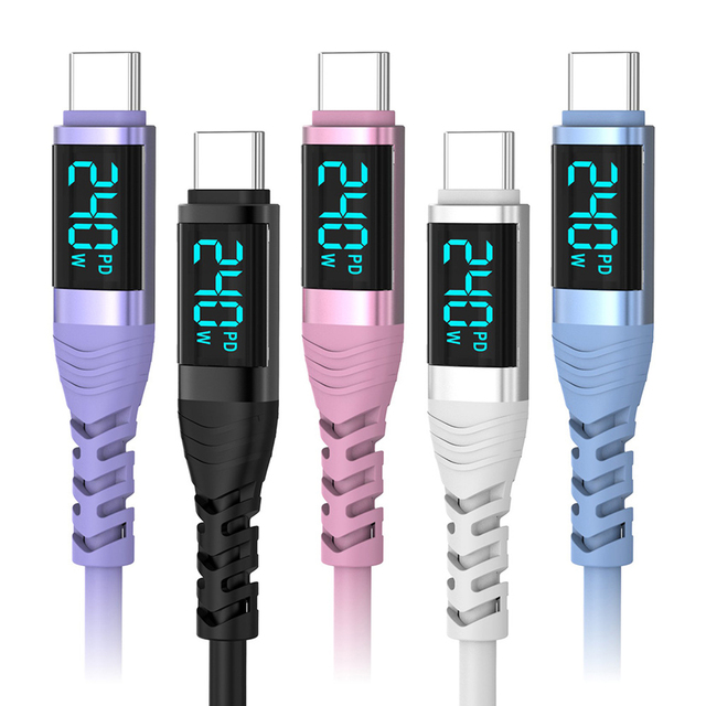 Factory Wholesale 2M 240W 5A Fast Charging USB-C Silicone LED Display Data Cable PD3.1 for Mobile Phones iPhone 17 for