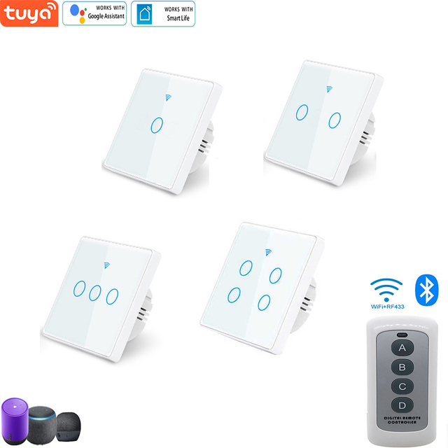 RF433 Smart LED Light Switch Remote Control EU WiFi Smartlife Neutral Touch Panel Works Alexa Google Home 1/2/3 Gang 10A 240V