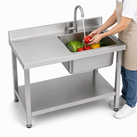 Évier de cuisine professionnel haut de gamme à cuve unique avec égouttoir et étagère inférieure en acier inoxydable 304 201