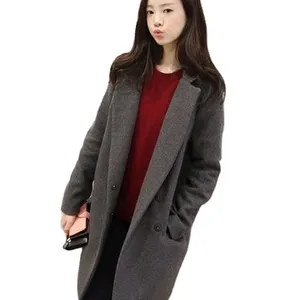 2022 Latest Women Lady Autumn Winter Woolen Coat Korean Style Single Button Long Sleeve Lapel Lining Cardigan Long Coat