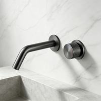 Robinet de lavabo mural WEIHAO gris anthracite encastré, eau chaude et froide, avec bouton de commande séparé pour lavabo de salle de bain