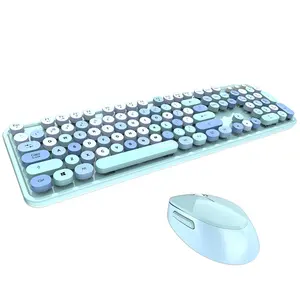 Set SMK-623387AG, keyboard dan mouse bulat warna-warni retro nirkabel, set Kombo (tombol berwarna campuran) MOFii manis
