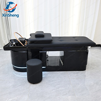 Nouveau modèle de lit de massage et de lavage capillaire mobile en cuir PU, confortable et inclinable, avec bac de lavage intégré