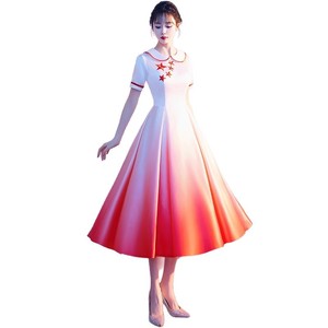 Women's Long Dress Peter Pan Collar Gradient Color Choir Performance Evening Gown Adult Student Host Poetry Recitation Attire - Product Image 5