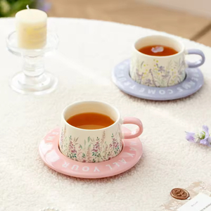 Ensemble tasse à café et plateau en céramique motif fleurs de printemps 220 ml, motif dessin animé, compatible micro-ondes et lave-vaisselle, personnalisable, cadeau pour fêtes, maison, bureau - Product Image 4