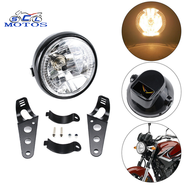 Universal 7" Motorcycle Headlight Lamp Amber LED Turn Signal Indicator With Bracket Scooter Cafe Racer Refit Modified Headlight