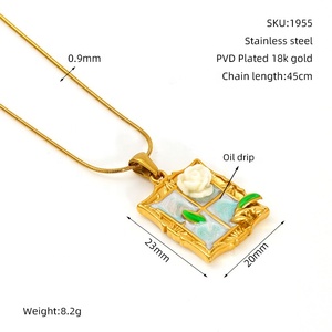 สร้อยคอจี้รูปดอกไม้เคลือบทอง 18k แบบขายส่ง ดีไซน์หยดน้ำมัน 3 มิติ สไตล์วินเทจ ทำจากสแตนเลส รูปดอกทิวลิป - Product Image 6