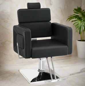 Chaise de salon de beauté en cuir synthétique noir avec base chromée Appui-tête inclinable durable pour la coupe de cheveux Tatouage des sourcils - Product Image 2