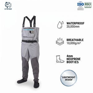 Cuissardes de pêche OEM personnalisées, imperméables, robustes, en tissu respirant 3 couches, avec pieds intégrés, pour la pêche en extérieur - Product Image 4