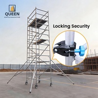 LINYIQUEEN 6082 Échafaudage mobile en aluminium T6, hauteur de plateforme 6,98 m, capacité de charge 900 kg, roulettes verrouillables, structure stable