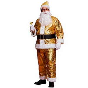 Disfraz de Papá Noel de Poliéster Dorado con Gorro, Cinturón, Guantes y Bolsa de Regalo, Conjunto Completo para Adultos, Traje para Fiesta de Navidad - Product Image 6