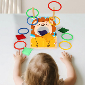 <span class=keywords><strong>Jeu</strong></span> de lancer d'anneaux en bois avec sacs de sable, thème animaux de dessin animé, jouet éducatif interactif pour enfants, pour intérieur et extérieur, divertissement familial - Product Image 3