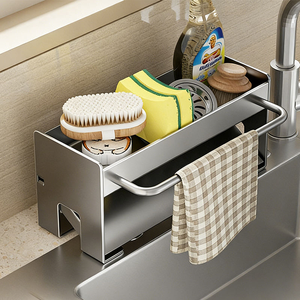 Support d'évier multifonctionnel : porte-éponge, porte-serviettes, panier égouttoir et organisateur de comptoir pour salle de bain et cuisine - Product Image 2