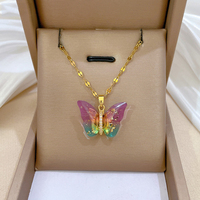 Kalung Wanita Baja Anti Karat Lapis PVD Tahan Air Grosir, Liontin Pohon Kehidupan, Zirkon, Hati, Bulan, Berlapis Emas 18K