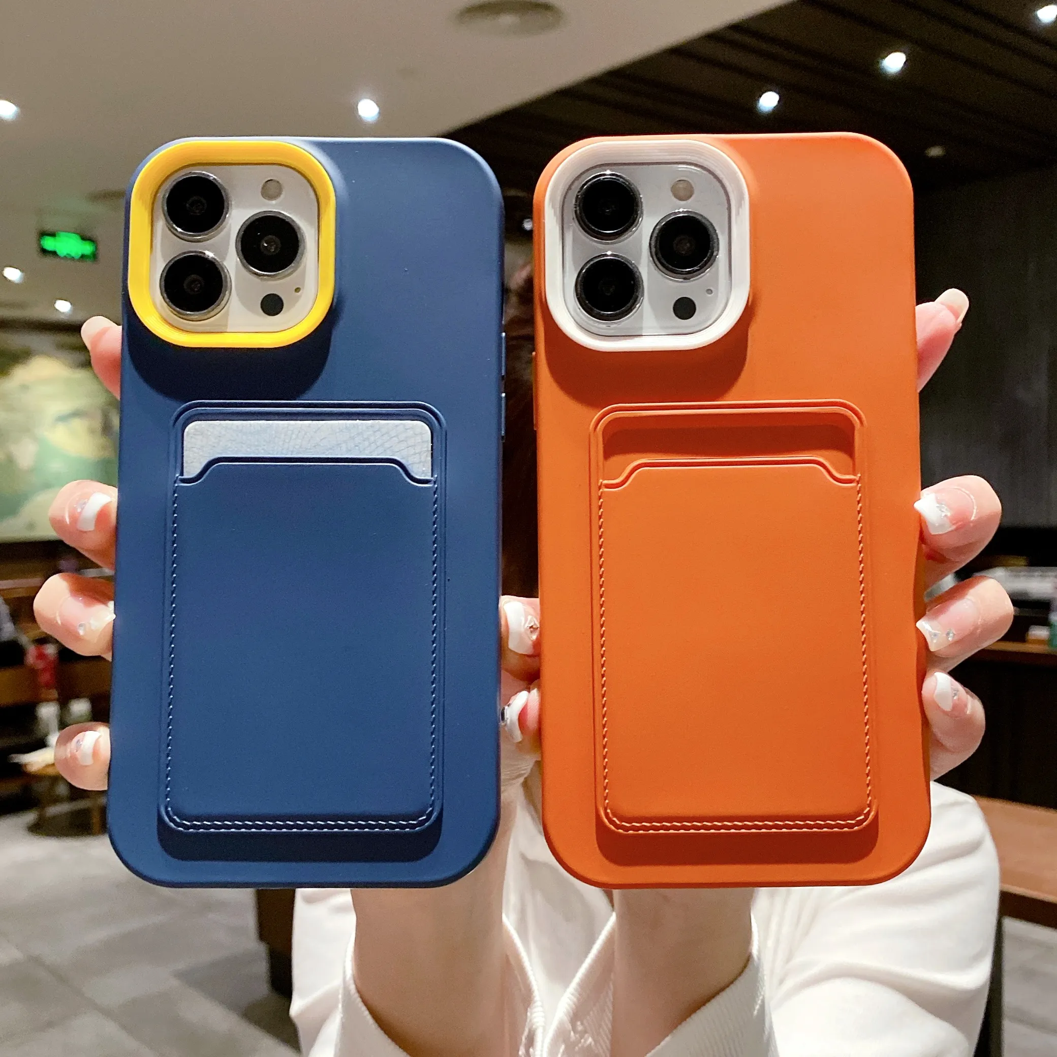 New Arrival Silicone Cover 3 in 1 Card Holder Camera Lens Protection Rubber Phone Case for iPhone 12 13 14 Pro Max XS XR X 8 7 P