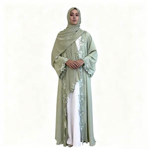 عباءات نسائية إسلامية مخصصة بمقاسات كبيرة للربيع، فساتين طويلة الأكمام مريحة من الشيفون الصلب بتصميم دبي - Product Image 1