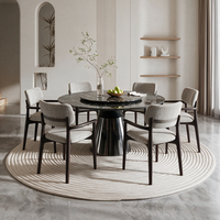 Ensemble de table à manger moderne minimaliste italien avec plateau en marbre, chaises pivotantes, 8 places pour banquet familial