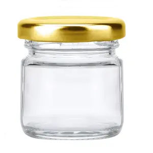 1.5盎司圆形迷你玻璃瓶，带金色金属盖，用于蜂蜜储存