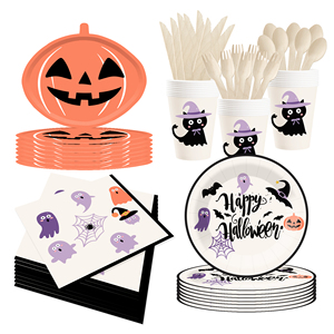 DAMAI Halloween Black Hat and Pumpkin Tableware Set and Disposable Paper Dinner Plates Dessert Plates Tableware Sets - Product Image 5
