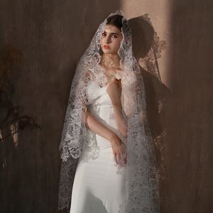 Une couche de dentelle blanche fleur voile de mariée pièce de tête vêtements de mariage accessoires mariage femmes voiles simples - Product Image 2