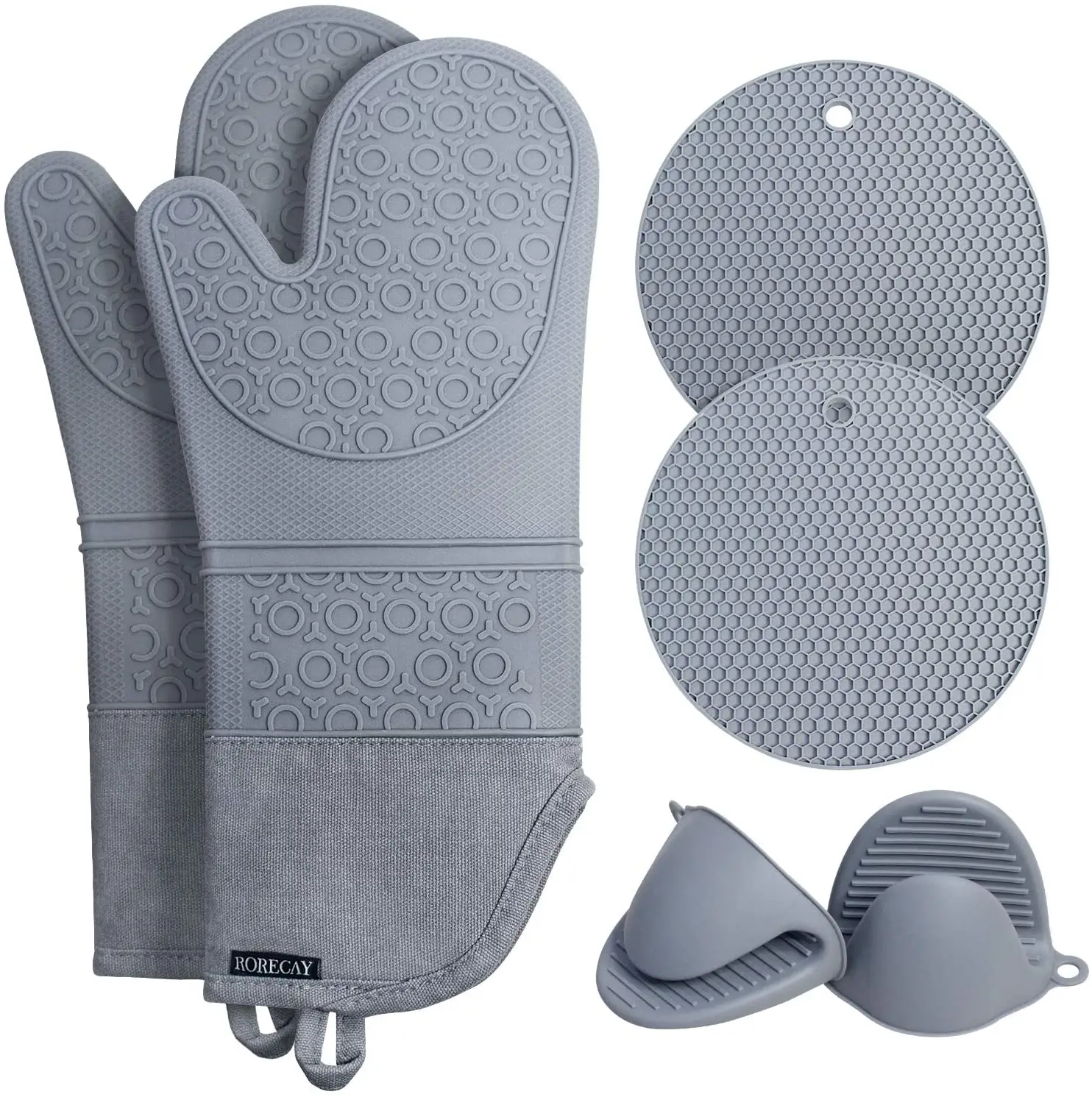 Kingwise Kitchen Heat Resistant BBQ Grill Baking Oven Mitts Microwave Safe Silicone Oven Gloves with Clips Mats