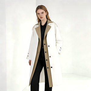 <span class=keywords><strong>Trench</strong></span> Coat Lungo Fresco ed Elegante a Contrasto di Colore per <span class=keywords><strong>Donna</strong></span>, Giacca con Colletto a Risvolto e Laccio Frontale, Colori e Taglie Personalizzabili - Product Image 1