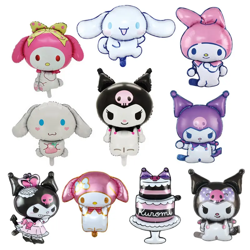 Nuevos juegos de globos de película de aluminio Kuromi Pom Purin My Melody Globos de dibujos animados para decoración de fiesta de cumpleaños