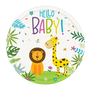 16 invités 1st Bébé Douche Jungle <span class=keywords><strong>Safari</strong></span> Animaux Jetable Vaisselle Plaque Tasse Serviette Bonjour Bébé Heureux de Fête D'<span class=keywords><strong>anniversaire</strong></span> Décoration - Product Image 3