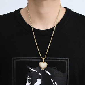 จี้รูปหัวใจ, เครื่องประดับฮิปฮอป, เครื่องประดับ, สร้อยคอซ้อนสำหรับผู้ชายและผู้หญิง, ทองแดงประดับเพชรซิร์คอน, จี้รูปหัวใจสีพีช - Product Image 4