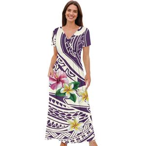 Abito a manica corta floreale polinesiano di nuovo stile con tasche da donna scollo a V ampio abito da festa in spiaggia personalizzabile - Product Image 1