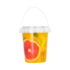 Wholesale Disposable Fruit Container Clear Bucket Cup 32oz Plastic Drink Bucket with Lid