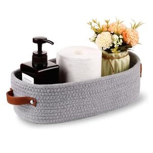 <span class=keywords><strong>Panier</strong></span> de rangement ménager ovale avec poignée en cuir corde de coton tissé pour le rangement des jouets de la pépinière et de la salle de bain - Product Image 3