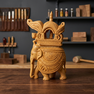 Estatua de Elefante Tallada en Madera Antigua, Arte Indio Ecológico de la India del Rajastán - Product Image 2
