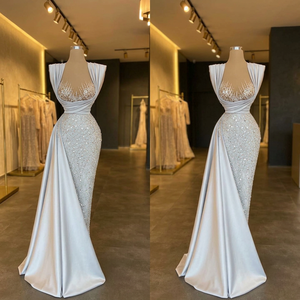 Vestido Maxi Satinado Ruby Radiance 2026, de un Solo Hombro, Cuello Alto, Línea A, con Cuentas, para Fiesta Formal de Noche, Elegante para Mujer - Product Image 4