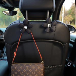 <b>Car</b> Headrest Hooks Floral Design Black With Crystal <b>For</b> Seat Backs <b>Car</b> Interior Decoration <b>Accessories</b> <b>For</b> <b>Women</b> - Product Image 1