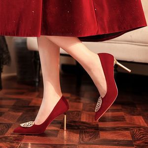 <b>Red</b> Pointed Toe Stiletto <b>Heel</b> Pumps With Buckle Decoration Elegant Wedding Shoes For Bride And Bridesmaid - Product Image 4
