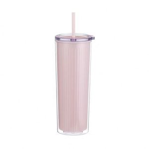 Gobelet personnalisable à double paroi striée de 24 oz avec paille transparente, idéal pour la décoration artisanale et la personnalisation en résine - Product Image 5