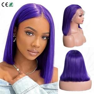 วิกผมบ๊อบสีม่วงเข้มแบบไร้กาวสำหรับผู้หญิงผิวสีดำ ผมแท้ 100% คิวติเคิลเรมี่  แบบ 13x4 สำหรับติดหน้าผากด้วยเชือกผูก จากโรงงานโดยตรง - Product Image 1