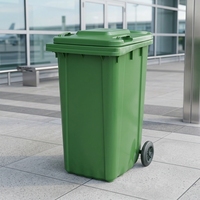 Poubelle à roulettes verte en PEHD moulé par injection de 240 L avec couvercle, bac à déchets extérieur robuste pour aéroport et gare