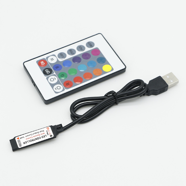 Dual Connector 24 Keys RGB LED Mini Remote Controller Infrared Controller DC5V Color Grading Colorful LED Dimmer
