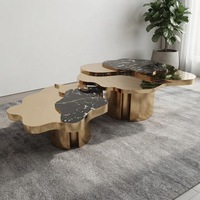 Ensemble de tables basses de luxe, design moderne, forme de pétale, incrustation de marbre, table centrale pour villa, manoir, meubles de projet design