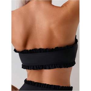 ชุดบิกินี่แบบผูกหน้าสำหรับผู้หญิง ดีไซน์ระบาย สายรัดไหล่แบบไม่มีสาย ชุดว่ายน้ำสองชิ้นเอวสูง ผ้าซาติน แห้งเร็ว สำหรับฤดูใบไม้ผลิและฤดูร้อน - Product Image 5