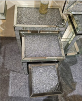 Mesa de centro de cristal de diamante aplastado, Juego de 3 mesas laterales de anidación con espejos inteligentes para decoración del hogar