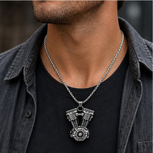 yunnique Motorcycle Engine Pendant Necklace <b>Titanium</b> Steel Men's Fashion Jewelry Gift Geometric Design JD215 - Product Image 4
